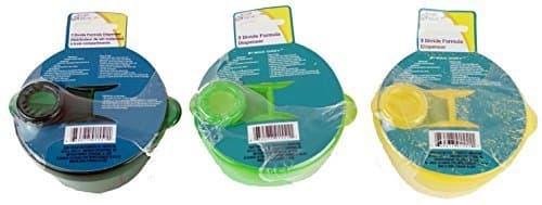 Baby Divided Formula Dispenser ~ with 3 Compartments and a Pour Lid - (Green - Blue - Yellow) Portable Milk & Powder Storage For Travel by Angel of Mine