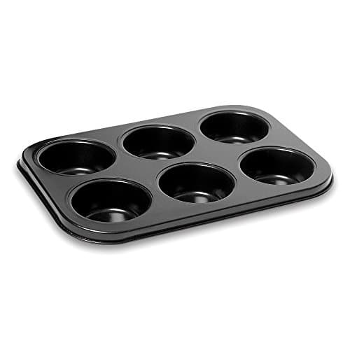 6 Cups Muffin Pan Baking Tray Top Non Stick Bakeware Cakes and Cupcakes Made of Aluminum Heat Resistant Black by Topenca