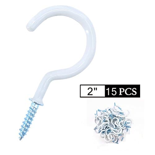 2 Inch Screw In Hooks Vinyl Coated Cup Hooks ,Alwaysdecor Ceiling Hooks 15pcs for Indoor&Outdoor (White)