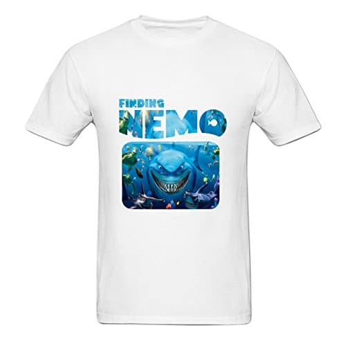Anydover Mens Hip-Hop Front Printed Finding Nemo Cartoon Graphic Crewneck T-Shirt S White