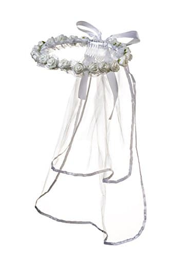 Girls First Communion White Rosebud Veil Headpiece