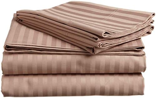 Crafts Linen 4 Piece Sheet Set- 100% Cotton 400 TC Fit Mattress Up To 6-Inch-Deep Pocket For RV- Trucks, campers, Airstream, Bus, Boat and motorhomes (Short Queen 60"X74", Taupe Stripe)