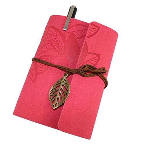 Creatwls Retro PU Leather Cover Loose Leaf Blank Classic Notebook Diary Book Gift(Pink)