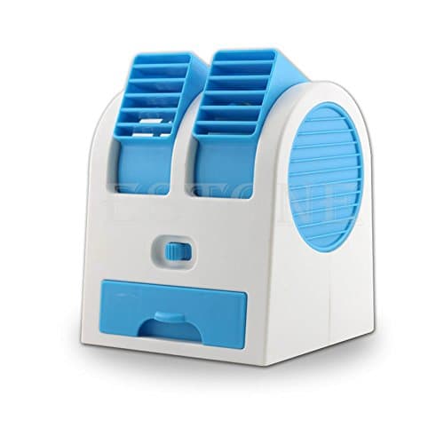 Blue Mini Small Fan Cooling Portable Desktop Dual Bladeless Air Conditioner USB NEW