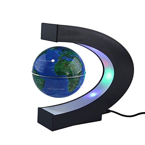 Gosedy C shape Decoration Magnetic Levitation Floating Globe World Map Colorful LED Lamp (Blue Ball)