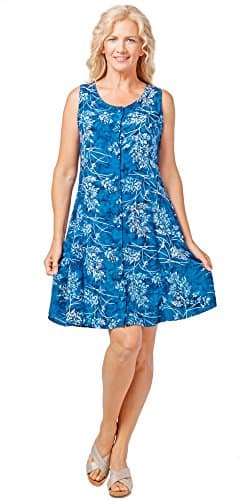Sleeveless Button-front Batik Dress By Eagle Ray in Navy Mystique (Medium (10-12), Navy/White)