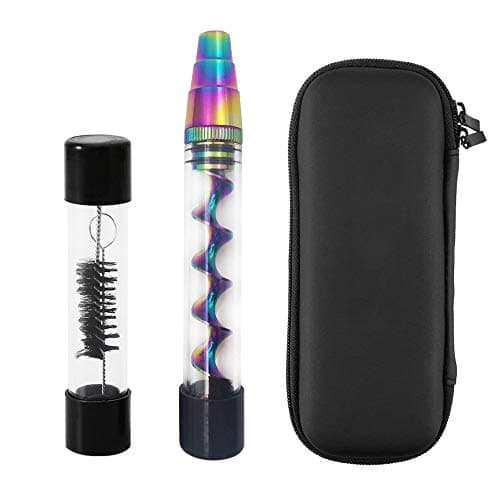 Round Shape Glass Tool Set for Dry Herb Leaves, Spices with Zipper Case + Drawstring Bag (Rainbow)