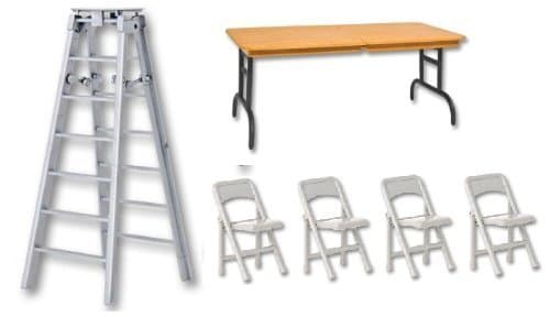 6 Silver Folding Ladder, Brown Wood Effect Breakaway Table & 4 Chairs - Wrestling Figure Accessories (WWE/TNA) by The Wrestling Stall