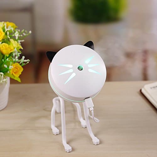 KIM88 Cute Cat Modeling Humidifier LED Humidifier Air Diffuser Purifier Atomizer Home Aroma Atomizer Relieve Stress (White)