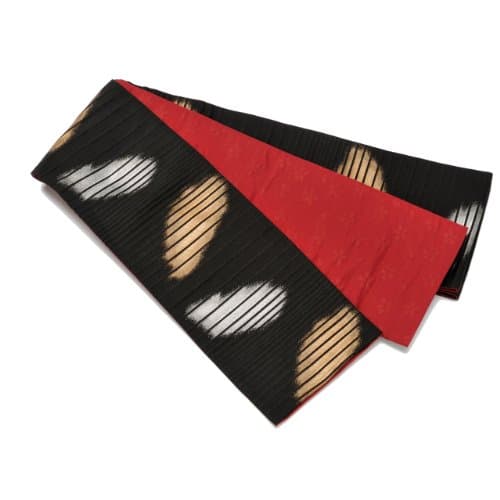 Kiryu Fabric, Affordable Half-Width Obi (Belt), Made in Japan ((Maru Kasumi Design) Black)