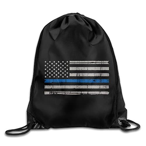 Sokie Thin Blue Line American Flag Gym Drawstring Backpack/Travel Bag