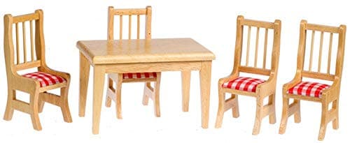 Dolls House Miniature Kitchen Dining Room Furniture Oak Table And 4 Chairs Set