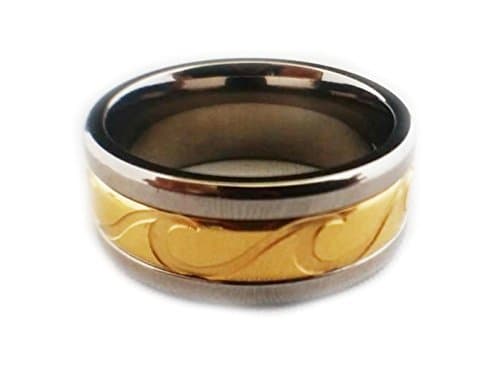 8mm Hawaiian Ocean Wave Titanium Spin Ring with Gold-plating (12.5)