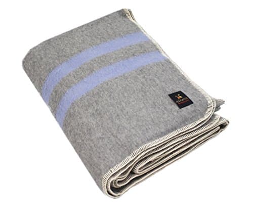 Thick Alpaca Wool Blanket (Queen, Light Gray - Soft Blue Stripes)