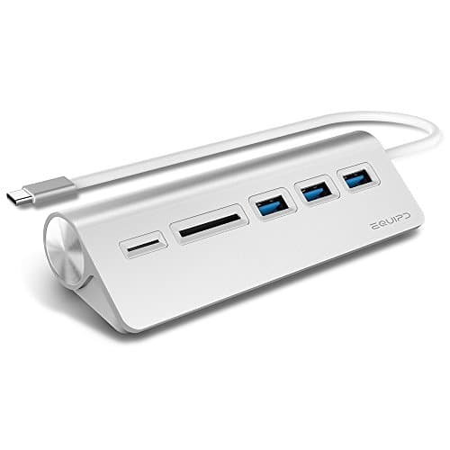USB C Hub, EQUIPD 5 in 1 Aluminum Type C Adapter with 3 USB 3.0 Ports SD/SDHC/SDXC/microSD Card Reader MacBook/Pro 13" 15 2016/2017, iPad Pro 11" 12.9", MacBook Air and More Type C Devices – Silver