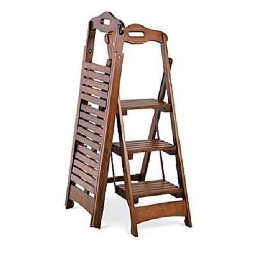 Wooden Folding Ladder Stool 3 Step Walnut Finish - 48"
