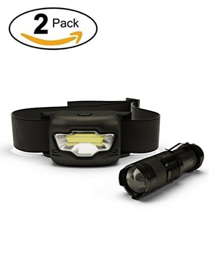 LED Headlamp and Tactical Flashlight, Ultra Bright, 3 Modes White & Red, Zoomable Light, Water Resistant, Best for Camping, Running, Hiking, Ultimate Outdoor Value Pack, Black
