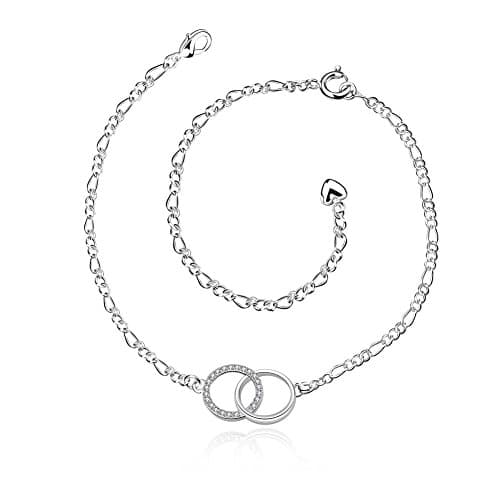 Prestep Thin 2 Circle Interwinded Inlaid Rhinestoen Anklet