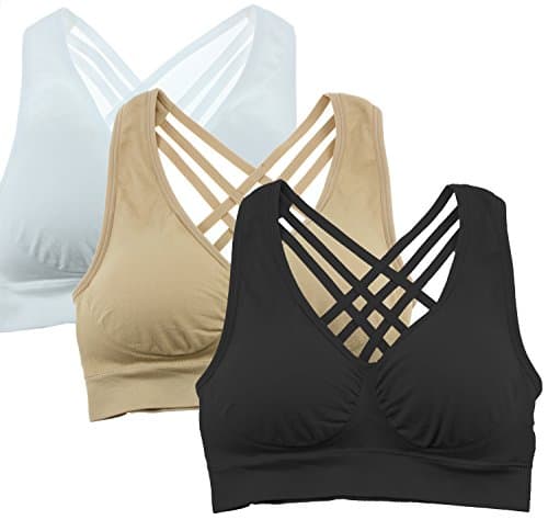 KINYAOYAO Women's Plus Size Ultimate Comfy Medium Support Sport Bra 3 Pack,Black,White,Beige,XX-Large