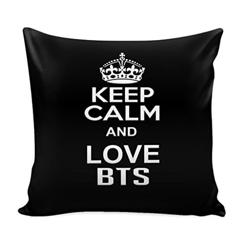 Keep Calm and I Love BTS - Decorative Throw Pillow Case Cushion Cover 16 X 16 Inch (Black)