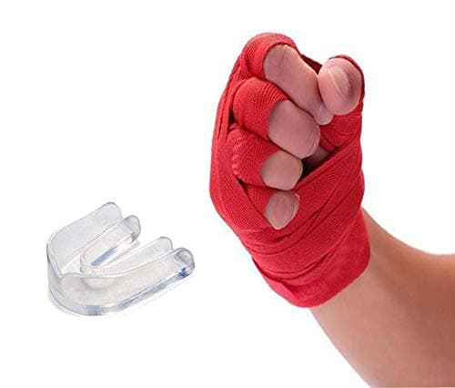 VELLORA Boxing Red Hand Wrap Boxing Mexican (Pair) with Boxing Mouth Gum Guard Mouth Safe Silicone Full Mouth Protection