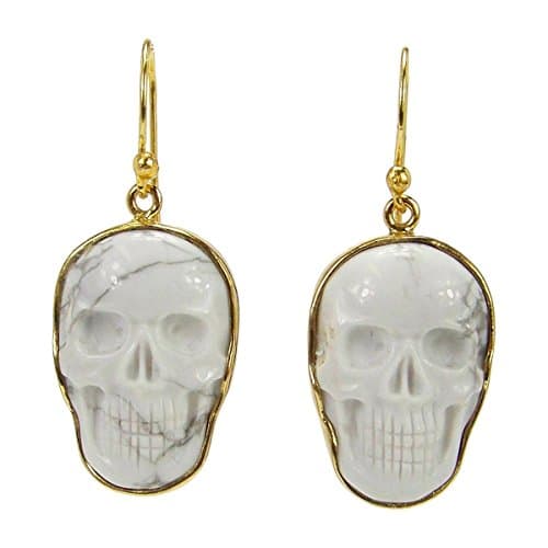 TW Designs Skull Dangle Earrings in White Howlite