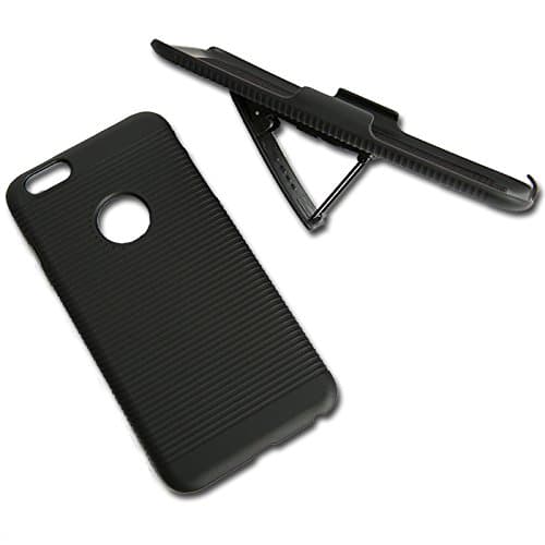 Locomotive Technology iPhone 6 Case (Fits NEW 6S) with Holster Belt Clip with Kickstand for Apple Phone, Black Color, Armband Alternative (.3MM Tempered Glass Screen Protector)