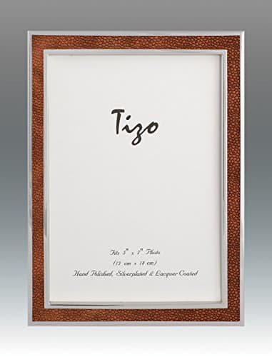 Tizo 4" X 6" Silver Frame with Brown Leather Inlay, Made in Italy