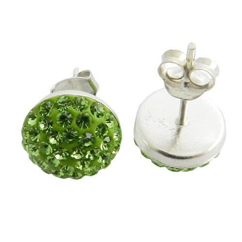 925 14MM Silver Peridot Green Crystal Stud Earring Jewelry