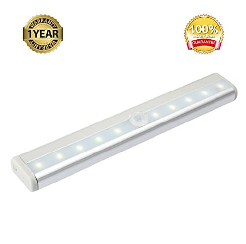 Homeup Portable Aluminum Case Sensor LED Lights 10LED Cabinet Light Closet Light Drawer Control Night Light (Battery Operated) - Silver