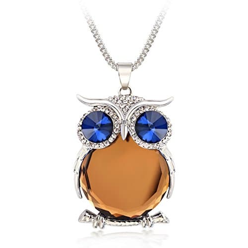 The Night Guardians Long Sweater Chain Owl Shape Austrian Crystal Pendant Necklace for Woman "31"