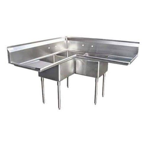 3 Compartment Corner Commercial Restaurant S/S Sink 18"x18" 2 Drainboards 57" Stainless Steel 3 Bay