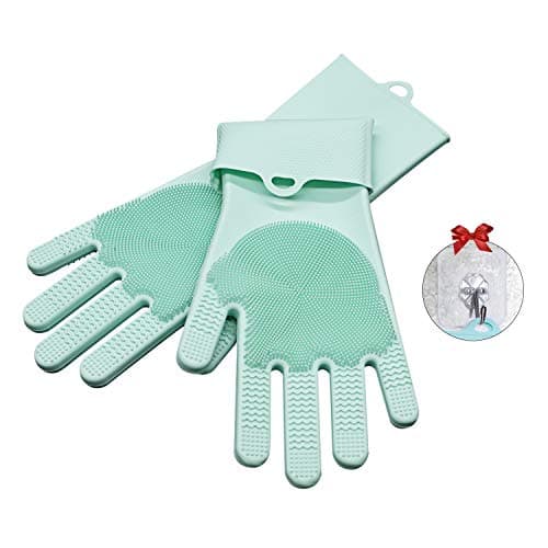 Double-Sided Magic Silicone Scrubbing Gloves with Scrubber Reusable Dishwashing Gloves Cleaning Brush for Dish Washing, Cooking, Kitchen & Household Cleaning, Pets Cleaning & Car Clean