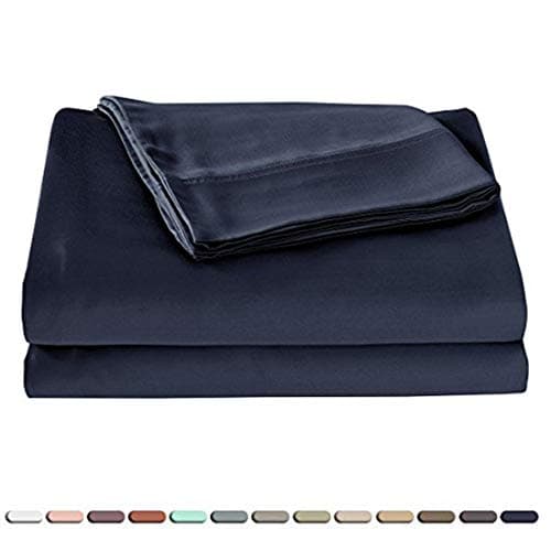 Whitney Home Textile Silky Soft 100% Bamboo-Derived Rayon Bed Sheet Set 4 Pieces (1 Deep Pocket Fitted Sheet, 1 Flat Sheet, 2 Pillowcases) Durable High Thread Count Bedding Set Navy Queen