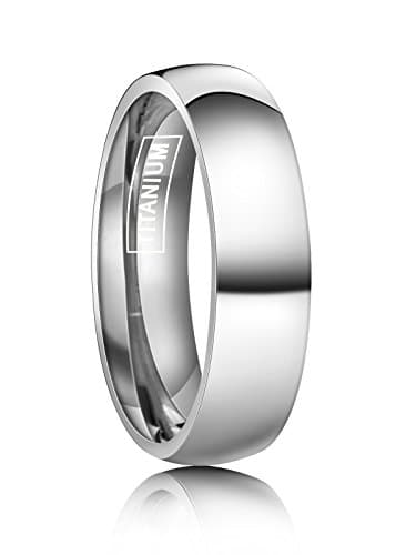 JUST LSY 6mm Titanium Rings Plain Dome High Polished Silver Wedding Band in Comfort Fit Size 5.5-15