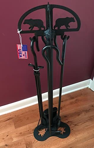 Made in USA Bear Themed Steel Fireplace Tool Set
