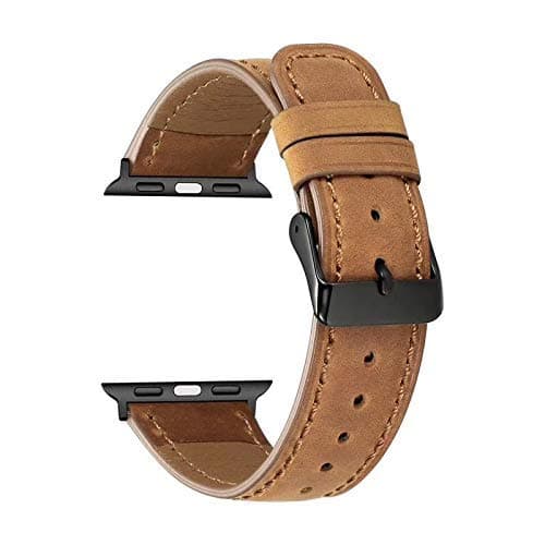 HIGAR Classic Leather Band Strap Compatible with Apple Watch Series 1,2,3,4 (42mm/44mm) - Brown [*Watch NOT Included*]