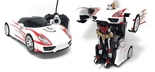 Robot Car - Robot Toy Transforming Car to Robot - includes USB Rechargeable Batteries, with Lights and Realistic Engine Sounds, White Racing Car