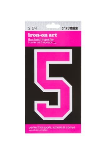 Sew Easy Industries 1-Sheet Number Transfer, 5 by 3-Inch, Number 5, Neon Pink