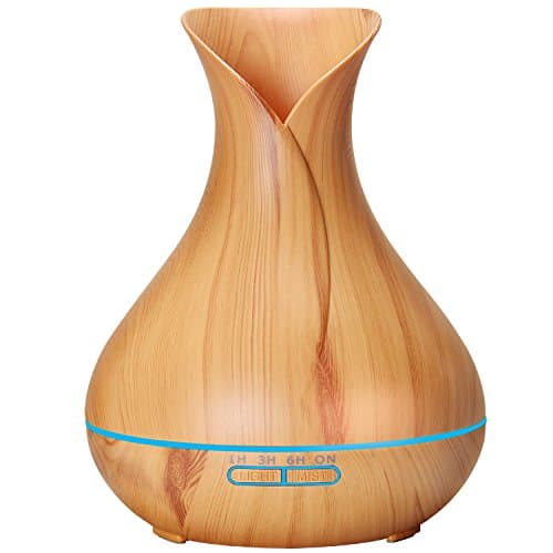 400ml Aromatherapy Essential Oil Diffuser, Ultrasonic Cool Mist Humidifier with Wood Grain Design Waterless Auto Shut-off, 7 color LED lights for Office, Room, Spa (Yellow)