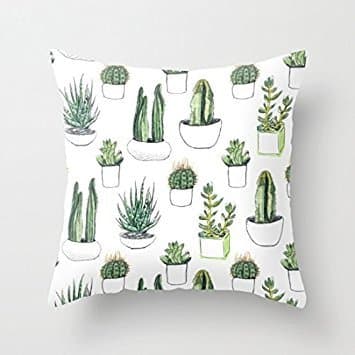 Sofapartner Watercolour Cacti and Succulent Canvas Throw Pillow Cover 16"x 16"