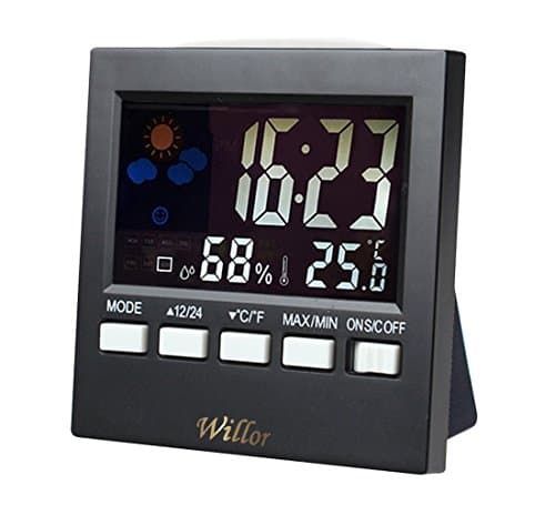 Wireless Weather Station, Willor Digital Indoor Thermometer Hygrometer with Temperature Humidity Weather Forecast Time Date Alarm Clock for Bedroom Babyroom