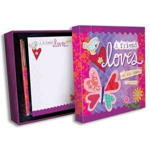 Pretty SCRIPTURE Writing Paper &amp; Pen Gift Set - A Friend LOVES at all Times - Proverbs 17:17 - Beautifully Boxed