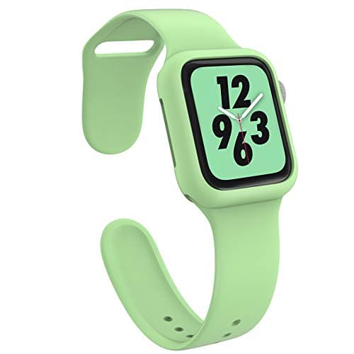 KEASDN Compatible with Apple Watch Band with Case 38mm 42mm, Silicone Sport iWatch Strap Band with Shock-Proof Case Compatible with Apple Watch Series 3/2/1