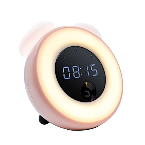Alarm Clock LED Night Light for Kids , GEREE bedside Lamp for Kids Bedroom,PIR Sensor,Touchscreen Control, with Adjustable Brightness, USB Rechargeable (Pink)