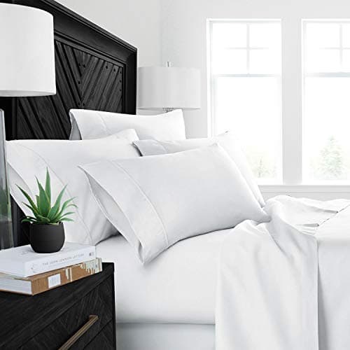 Bellacasa creations Home Collection 800-Thread-Count Egyptian Cotton Deep Pocket Sateen Weave Sheet Set, Queen_White