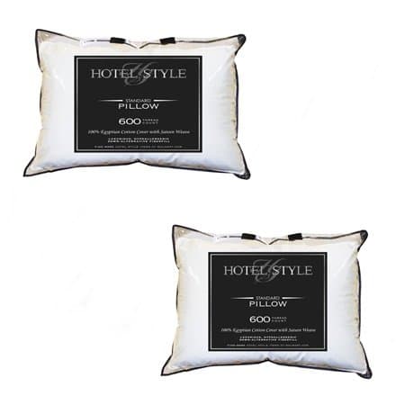 Hotel Style 2-Pack 600 Thread Count Egyptian Cotton Pillow, White,Standard (20" x 28") Hypoallergenic, Machine Washable