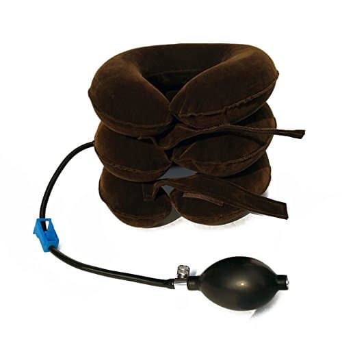 TreasureCorner Inflatable and Adjustable Cervical Neck Traction Pillow - Flannel (Brown)