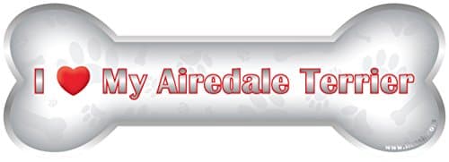 iLeesh i Love My Airedale Terrier Bone Car Magnet, Reflective Chrome