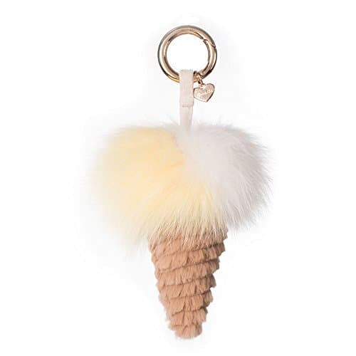 MONICA REA Hand-Made Cute Icecream Keychain With Fox Fur Ball Bag Charm Key Ring